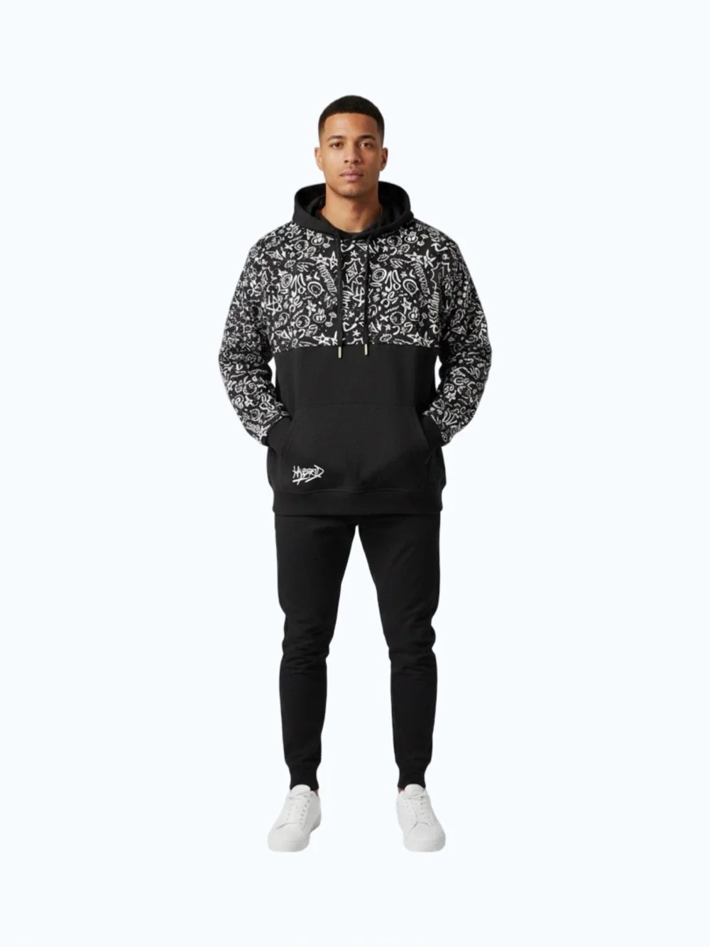 Hybrid Legacy Black/white Graffiti Hoodie, Doodle Art, Streetwear Unisex Size S